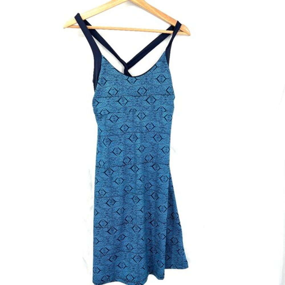 Patagonia racer back geometric outdoor hiking sun dress blue yoga activewear M